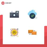 4 Universal Flat Icon Signs Symbols of antique camera checklist retro camera tick discount Editable Vector Design Elements