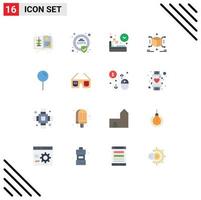 Flat Color Pack of 16 Universal Symbols of map box diet puzzle cube Editable Pack of Creative Vector Design Elements