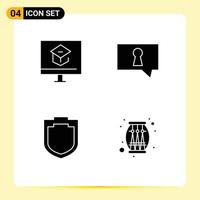 4 User Interface Solid Glyph Pack of modern Signs and Symbols of education security online private drum Editable Vector Design Elements