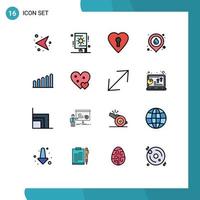 16 User Interface Flat Color Filled Line Pack of modern Signs and Symbols of heart connection heart location water place Editable Creative Vector Design Elements