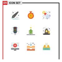 Universal Icon Symbols Group of 9 Modern Flat Colors of star tree launch stop signal Editable Vector Design Elements