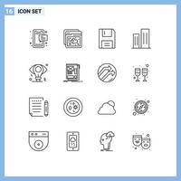 Group of 16 Outlines Signs and Symbols for district buildings web architecture floppy Editable Vector Design Elements