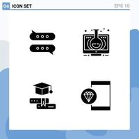 Modern Set of 4 Solid Glyphs and symbols such as bubble books chatting learning education Editable Vector Design Elements