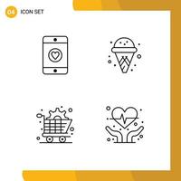 Pictogram Set of 4 Simple Filledline Flat Colors of mobile gear cone art heart care Editable Vector Design Elements