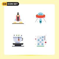 4 User Interface Flat Icon Pack of modern Signs and Symbols of unicorn startup leaf startup ufo plant Editable Vector Design Elements