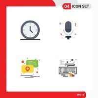 Set of 4 Commercial Flat Icons pack for media notification web record placeholder Editable Vector Design Elements
