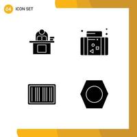 Modern Set of 4 Solid Glyphs and symbols such as desk summer laptop user vacation Editable Vector Design Elements