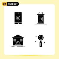 Mobile Interface Solid Glyph Set of 4 Pictograms of application safe target meeting refund Editable Vector Design Elements