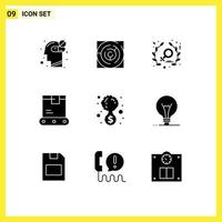 Set of 9 Vector Solid Glyphs on Grid for development shipping pattern logistics delivery Editable Vector Design Elements
