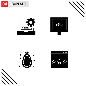 Group of 4 Modern Solid Glyphs Set for code healthy diet development display pear Editable Vector Design Elements