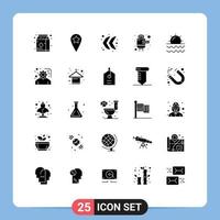 25 User Interface Solid Glyph Pack of modern Signs and Symbols of development travel left sun beach Editable Vector Design Elements