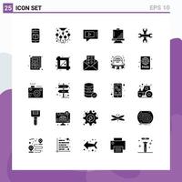 Set of 25 Commercial Solid Glyphs pack for options development chat design board Editable Vector Design Elements