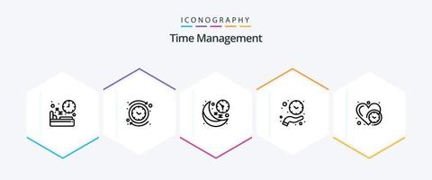 Time Management 25 Line icon pack including hold. clock. reverse. time. moon vector