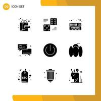 9 User Interface Solid Glyph Pack of modern Signs and Symbols of electronics button five contact love chat Editable Vector Design Elements