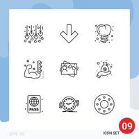 Set of 9 Modern UI Icons Symbols Signs for cash love tooth card routine Editable Vector Design Elements