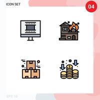 Mobile Interface Filledline Flat Color Set of 4 Pictograms of digital photo frame industry architecture house production Editable Vector Design Elements