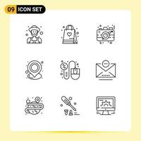 Editable Vector Line Pack of 9 Simple Outlines of point map camera location image Editable Vector Design Elements