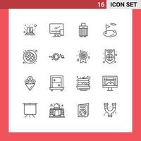 Set of 16 Modern UI Icons Symbols Signs for ball golf imac flag handbag Editable Vector Design Elements