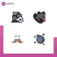 Pictogram Set of 4 Simple Filledline Flat Colors of factory moustache pollution call movember Editable Vector Design Elements