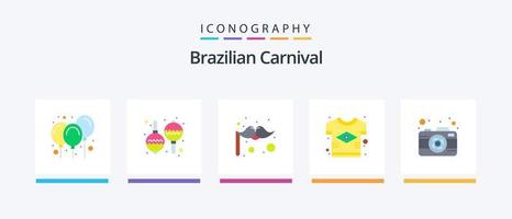 Brazilian Carnival Flat 5 Icon Pack Including picture. camera. costume. tshirt. country. Creative Icons Design vector