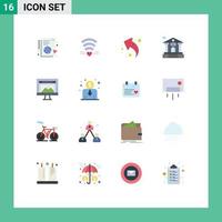 Universal Icon Symbols Group of 16 Modern Flat Colors of computer building heart bank account left Editable Pack of Creative Vector Design Elements