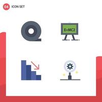 Pack of 4 creative Flat Icons of tape research science descent setting Editable Vector Design Elements