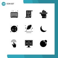 9 Universal Solid Glyphs Set for Web and Mobile Applications feather moon finance full moon learning Editable Vector Design Elements