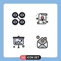 Modern Set of 4 Filledline Flat Colors and symbols such as connections business certificate projector business Editable Vector Design Elements