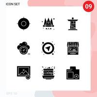 9 User Interface Solid Glyph Pack of modern Signs and Symbols of interface timer king time landmark Editable Vector Design Elements