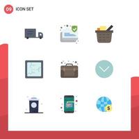 9 Flat Color concept for Websites Mobile and Apps media web shopping cart travel bag Editable Vector Design Elements