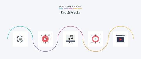 Seo and Media Flat 5 Icon Pack Including optimization. keyword. optimization. engine. multimedia vector