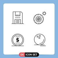 Universal Icon Symbols Group of 4 Modern Filledline Flat Colors of devices money floppy tires bowling Editable Vector Design Elements