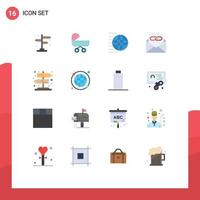 Mobile Interface Flat Color Set of 16 Pictograms of envelope contact us delivery contact transport Editable Pack of Creative Vector Design Elements