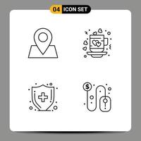 Set of 4 Modern UI Icons Symbols Signs for map medical care coffee tea click Editable Vector Design Elements