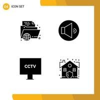 User Interface Pack of 4 Basic Solid Glyphs of e camera folder sound spy Editable Vector Design Elements