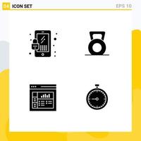 Modern Set of 4 Solid Glyphs Pictograph of lock layout dumbbell lift clock Editable Vector Design Elements