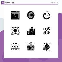 Pictogram Set of 9 Simple Solid Glyphs of buy setting internet web design world Editable Vector Design Elements