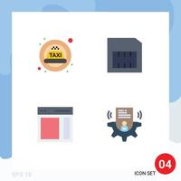 Pictogram Set of 4 Simple Flat Icons of cab sidebar card communication setting Editable Vector Design Elements