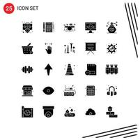 Set of 25 Commercial Solid Glyphs pack for heart computer financial musical instrument Editable Vector Design Elements