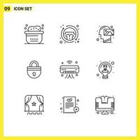 Stock Vector Icon Pack of 9 Line Signs and Symbols for security secure sale lock thinking Editable Vector Design Elements