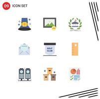 Set of 9 Modern UI Icons Symbols Signs for golf mail bank document building Editable Vector Design Elements