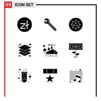 9 Creative Icons Modern Signs and Symbols of nature hill tool layers design Editable Vector Design Elements