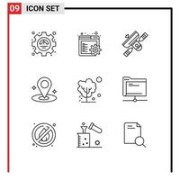 Modern Set of 9 Outlines and symbols such as soil dry broadcasting place location Editable Vector Design Elements