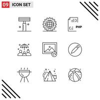 Set of 9 Commercial Outlines pack for image group insurance programing insurance document Editable Vector Design Elements