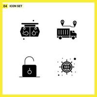 Pack of 4 Modern Solid Glyphs Signs and Symbols for Web Print Media such as shopping lock board transportation safety Editable Vector Design Elements