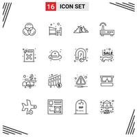 Group of 16 Modern Outlines Set for barrel signal mountain wifi sun Editable Vector Design Elements