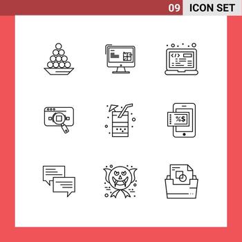 9 User Interface Outline Pack of modern Signs and Symbols of analytic html construction programming coding Editable Vector Design Elements