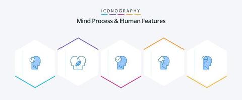 Mind Process And Human Features 25 Blue icon pack including confuse brain. power. mind. mind. energy vector