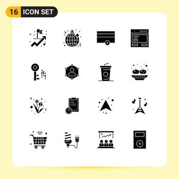 Editable Vector Line Pack of 16 Simple Solid Glyphs of security to money interface call Editable Vector Design Elements