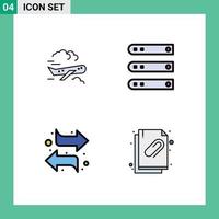 Mobile Interface Filledline Flat Color Set of 4 Pictograms of air arrows fly hosting left Editable Vector Design Elements